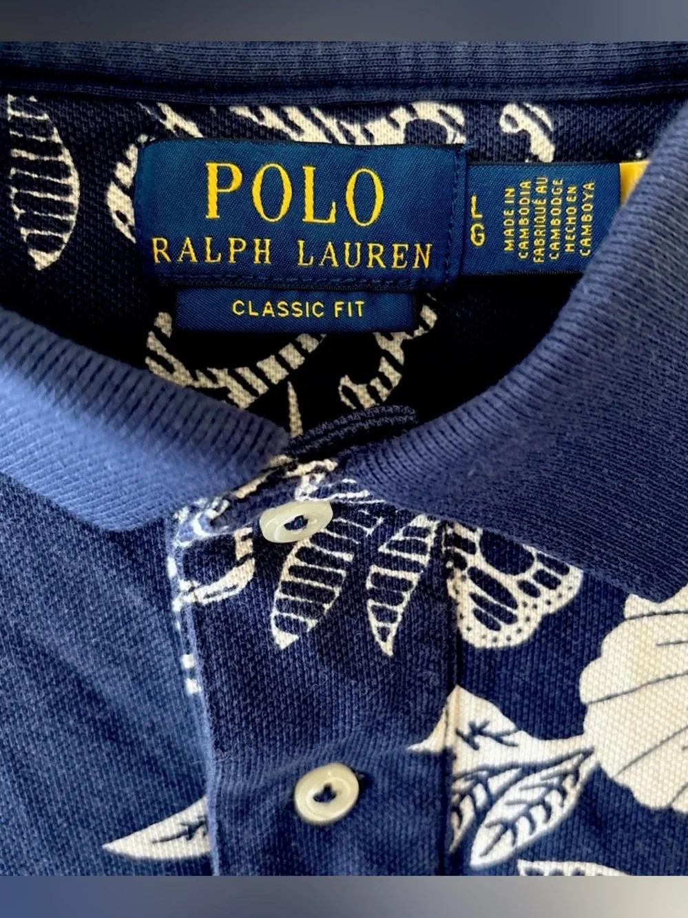 Ralph Lauren Navy and White Floral Polo Shirt or golf old money men’s L